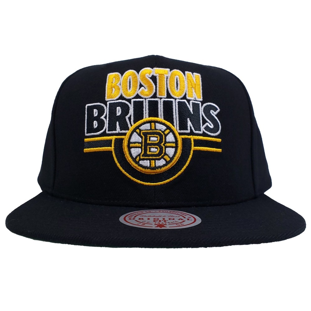 Boston Bruins Mitchell & Ness NHL Snapback Hat Cap Embroidery Logo Black NWT